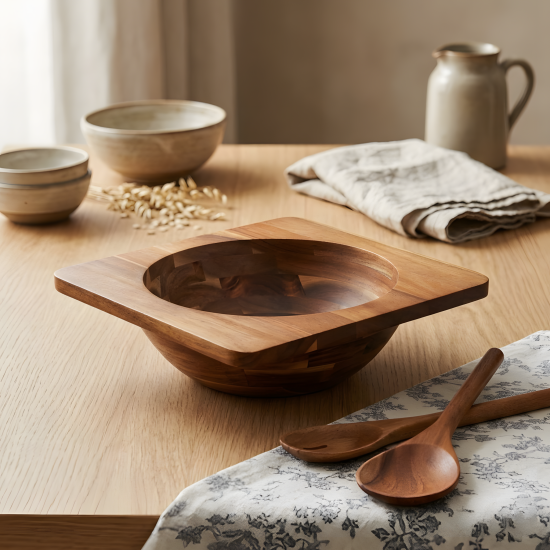 Wooden Bowl with 2 Spoons